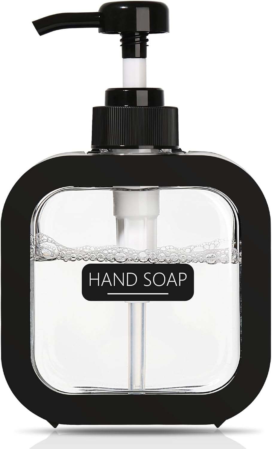 Circle M 10oz Black Modern Plastic Soap Dispenser Pump: Refillable with Labels