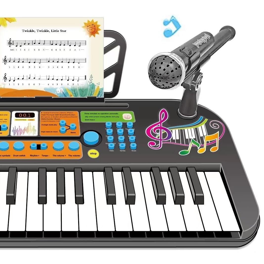 37 Key Electronic Piano Organ Keyboard with Microphone, Portable Digital Musical Learning Instrument Toy, Ideal Birthday Gift for Boys and Girls Aged 3+