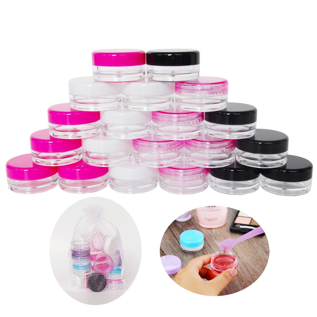 GreatforU Pack of 20 3g Empty Samples, Cream Containers, Cosmetic Containers, 3 ml Cosmetic Containers with Lid for Makeup, Eyeshadow, Nails, Beads, Lip Gloss, Balm, Bath Lotion, Face Cream, Ointments