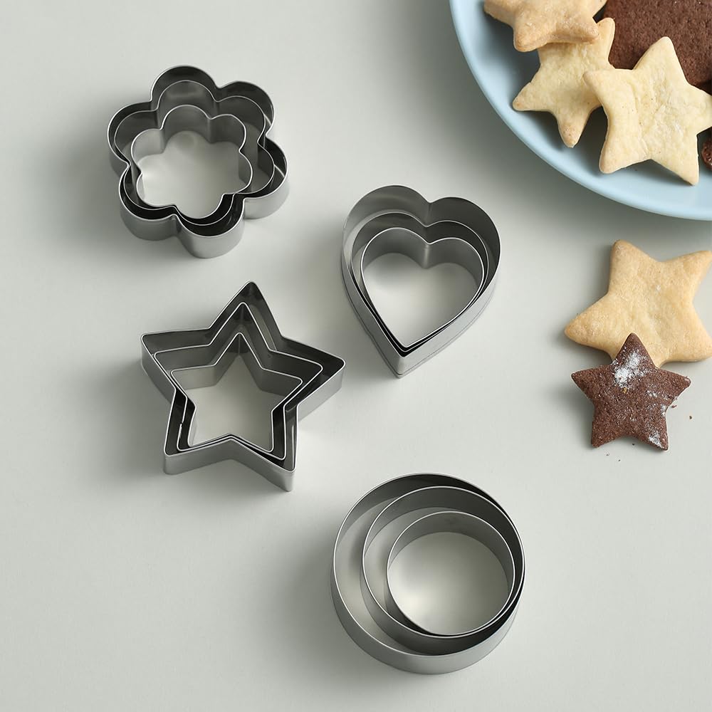 12 Piece Stainless Steel Cookie Cutter Set Heart Star Cloud and Circle Shape 3 Sizes 301 Quality Metal Dough Cutter Cake Cookie Cutter Durable and Hygienic Cookie Cutter