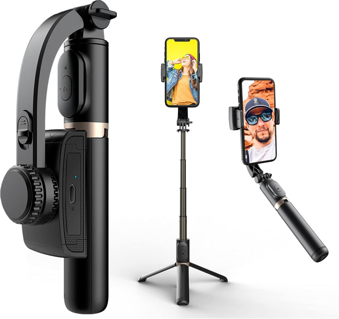 Smartphone Gimbal Stabilizer with Remote, Aluminum Extendable Selfie Stick Tripod, 360° Automatic Rotation, Auto Balance for Live Video Recording, Vlogging, YouTube Compatible with iPhone and Android