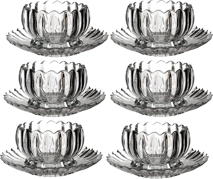 Volora Crystal Clear Bowl and Plate Set, 12 Pieces, 6 Bowls and 6 Plates, Elegant Floral Design