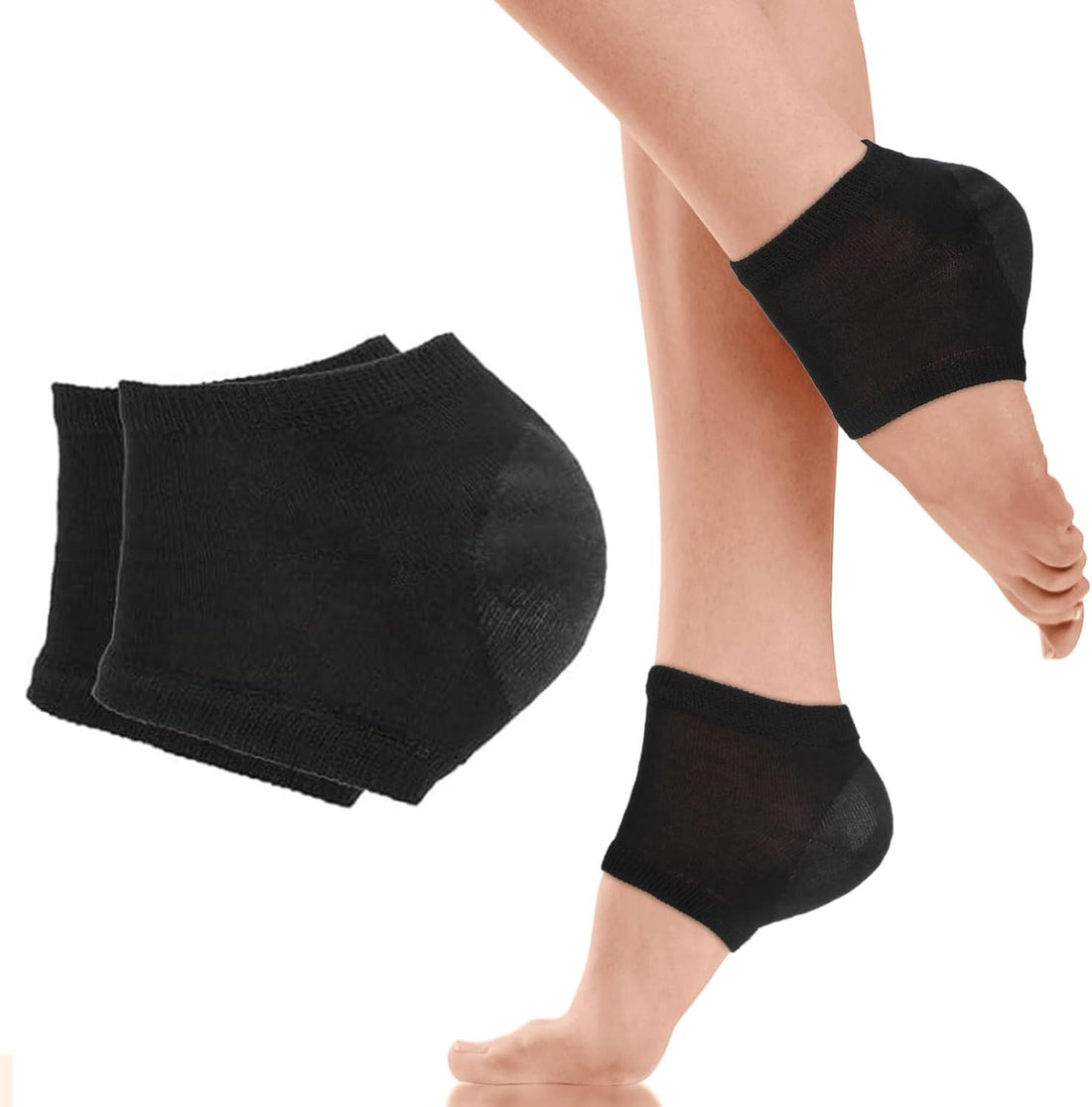 1 Pairs Silicone Gel Heel Socks, Moisturizing Heel Socks for Dry Hard Cracked Heel, Moisture Socks For Women Dry Feet, Moisturizing Spa Socks Open Toe Socks for Foot Care (Black-01)