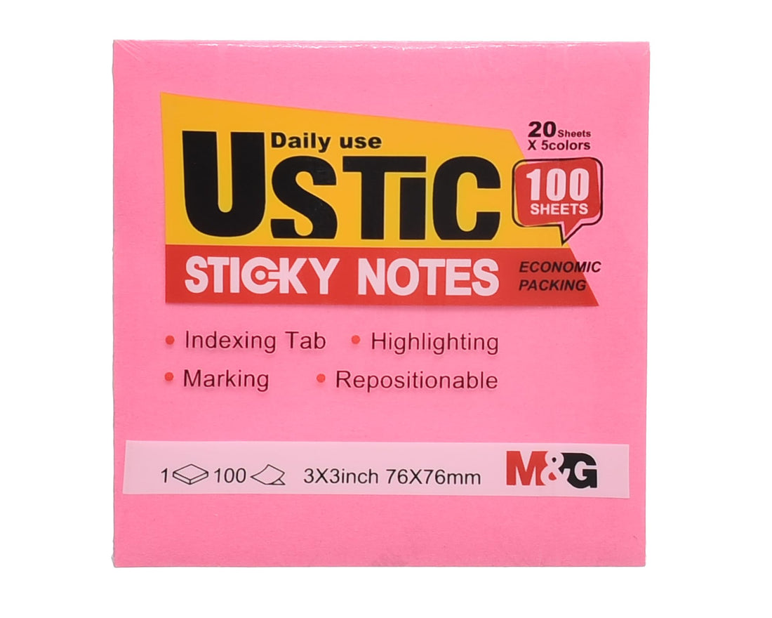 M&G U-Stick Colored Sticky Notes, Vibrant Notes, 76x76mm, 5 Colors, Strong Adhesive