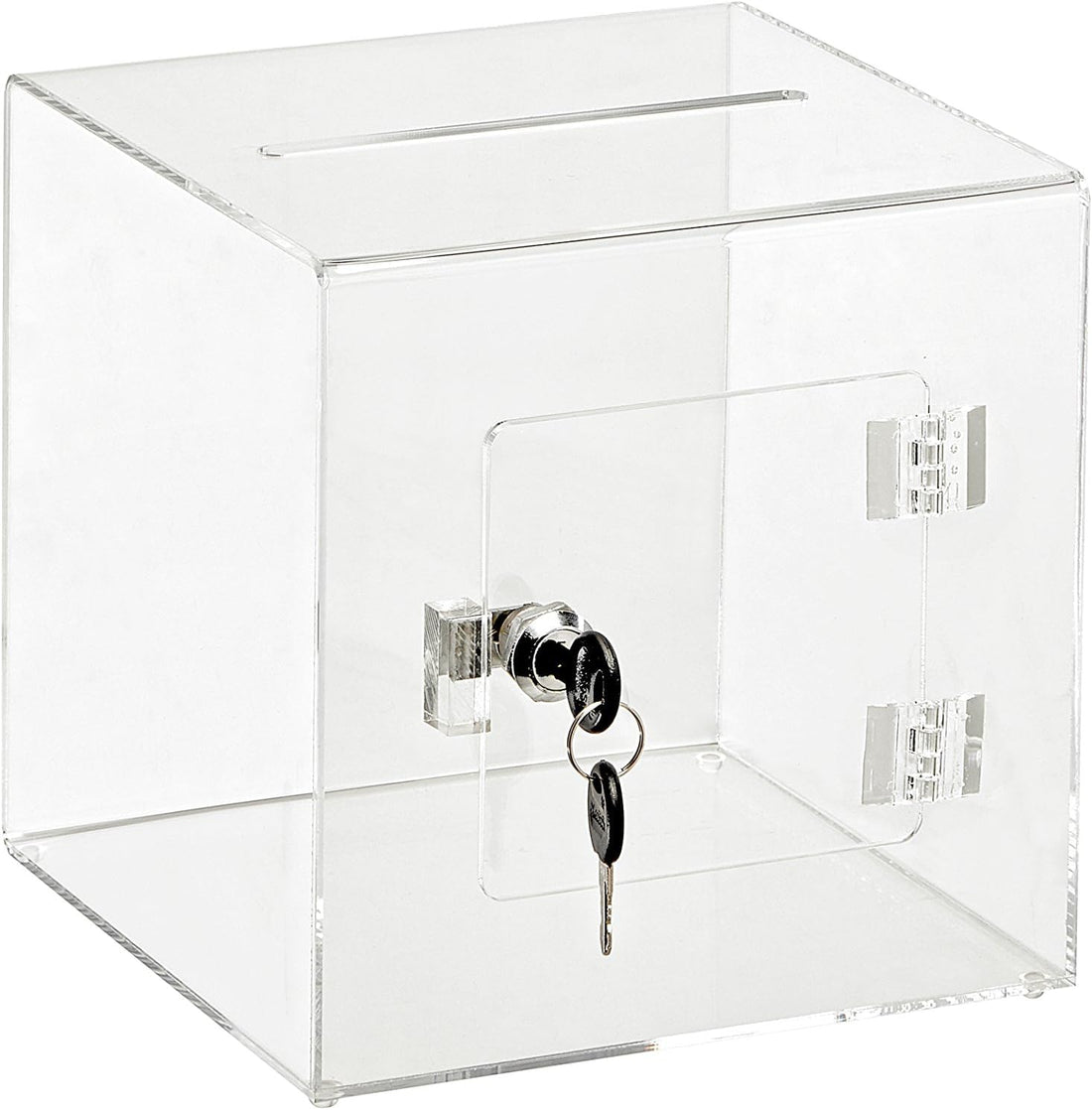 BEST MEDIA Clear Acrylic Donation and Suggestion Box with Lock and Rear Door, 20 x 20 cm, Slot for Voting, Charity Fundraising, Tips and Feedback Collection