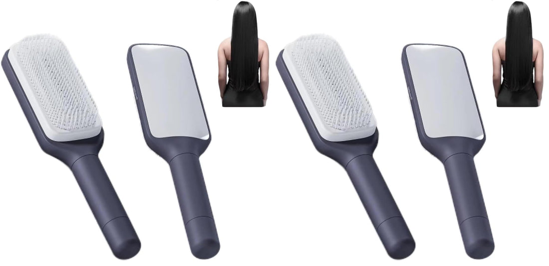 Self Cleaning Detangling Hair Brush for Women and Men, Organic No Pull Hair Brush, Professional Detangling Brush for Wet and Dry Hair (Purple or Grey) (Pack of 2)