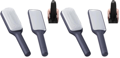 Self Cleaning Detangling Hair Brush for Women and Men, Organic No Pull Hair Brush, Professional Detangling Brush for Wet and Dry Hair (Purple or Grey) (Pack of 2)