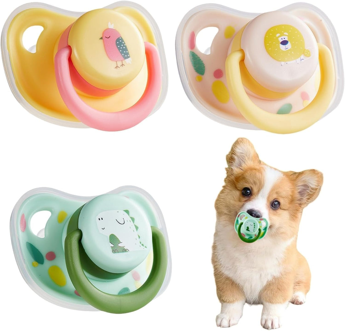 fashion mania 3 Pack Dog Pacifier Chew Toy, Silicone Puppy Calming Toy for Small Dogs, Pet Dummy Chew Toy for Teething and Anxiety Relief