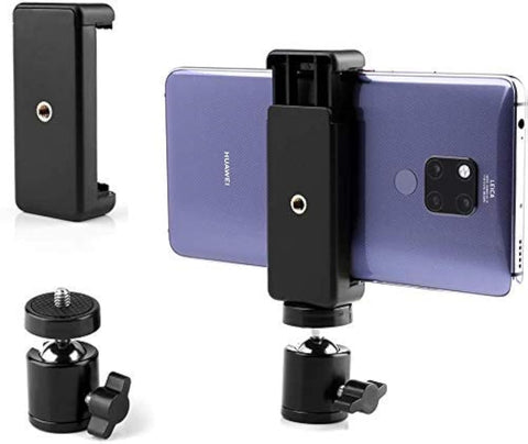 MILLETS Cell Phone Holder Clip and Ball Head Adapter Set for Selfie Stick and Universal Mount, 360 Degree Swivel Cell Phone Tripod Mount Set