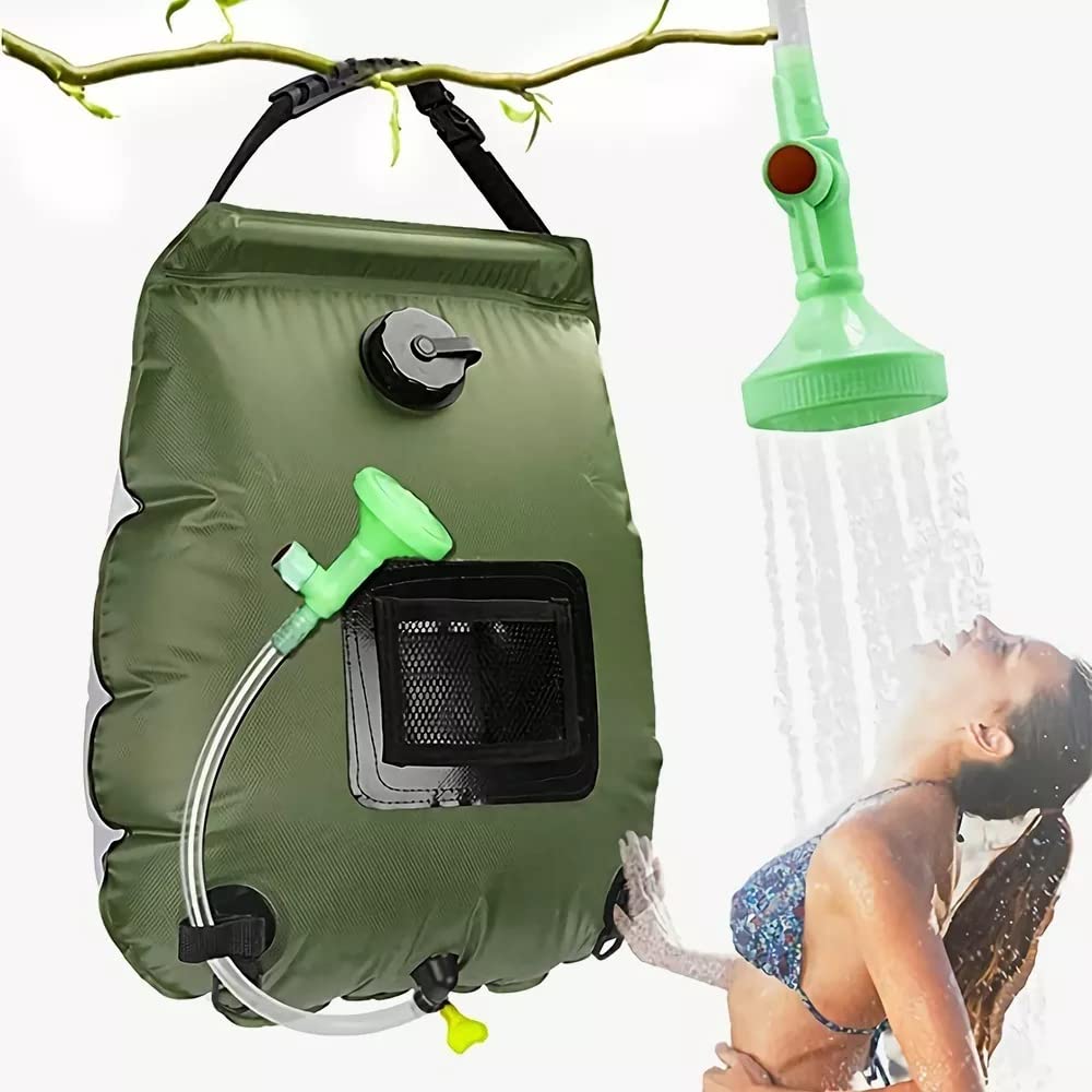 AbaqKalza Portable Solar Shower Bag, 20L Hanging Shower Bag Camping, Water Heater Bag with Removable Hose Shower Head Water Bag for Bathroom Outdoor Beach Hiking Mountaineering