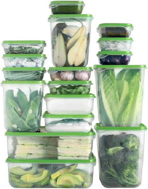 17Pcs/Set Kitchen Microwave Oven Refrigerator Seal Food Storage Box Container Clear Plastic Container Storage (1 Green)