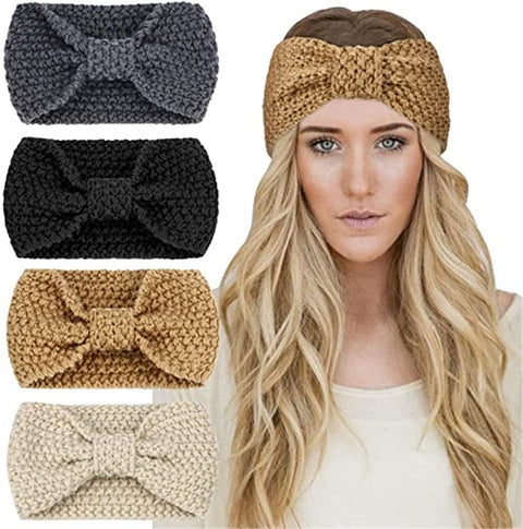 DELFINO Knitted Hairband, Crochet Turban Headband for Women Girls Warm Bulky Crocheted Headwrap Accessories for Women and Girls Cute Knot Hair