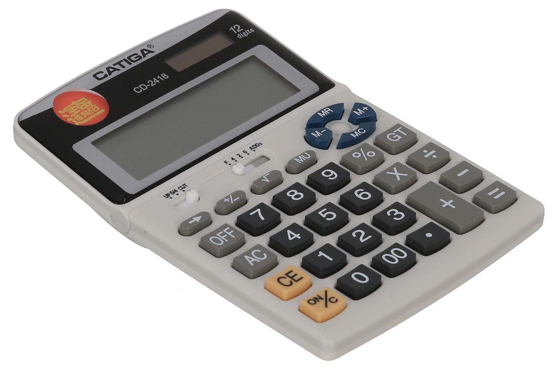 Catiga CD-2418 Electronic Calculator Two Power And 12 Digits With Plastic Keys For Office And School - Multi Colour