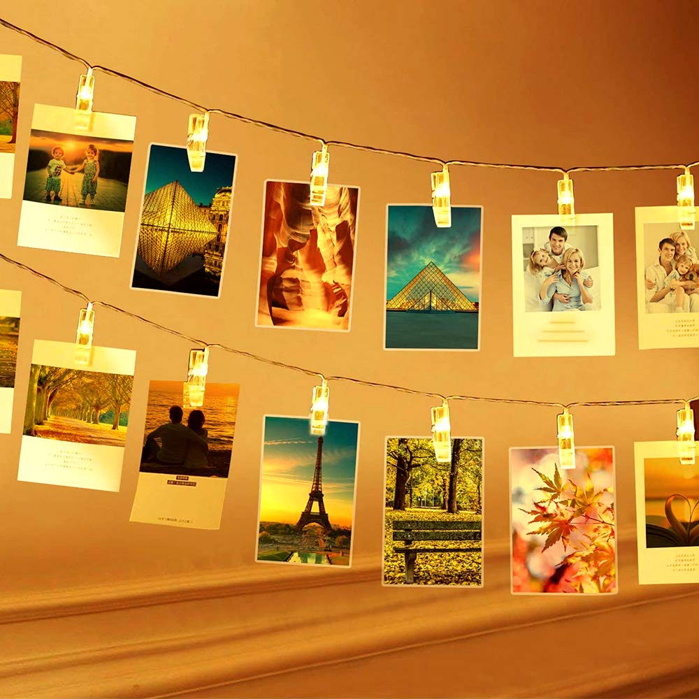 Portal NITIDSKY Photo Clip String Lights, 20 LED Fairy Battery Operated Starry Copper String Lights with Clips Warm White for Pictures Bedroom Wall Patio Halloween Thanksgiving Christmas Party Wedding