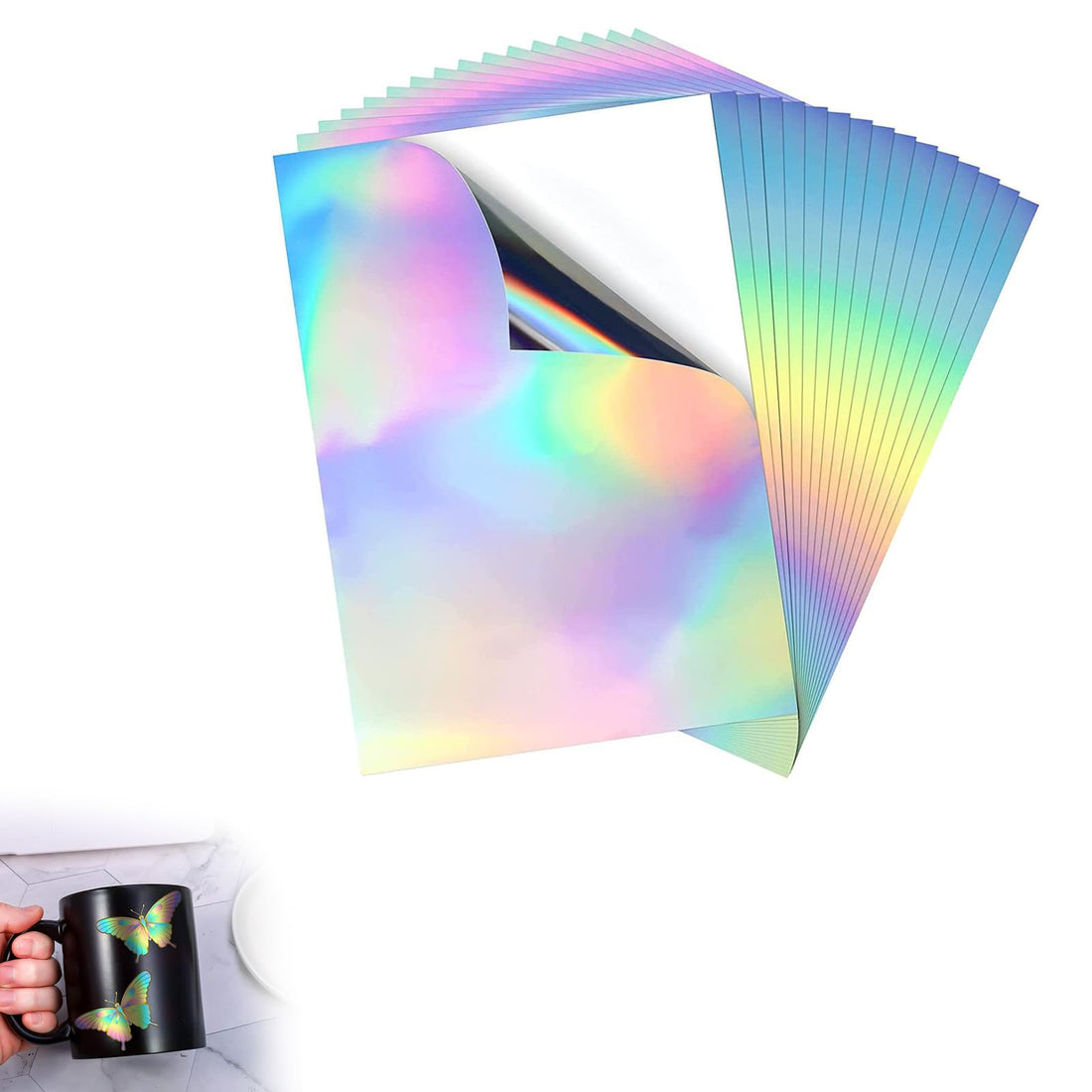 Printable Holographic Sticker Paper - Quick-Dry Waterproof Vinyl, A4 Size, 8.25 x 11.7 Inches, for Inkjet & Laser Printers (20pcs)