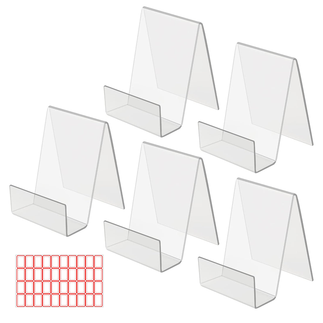 BEST MEDIA Acrylic Book Stands Set, 5-Piece Transparent Display Holders with Front Lip, Ideal for Books, Brochures, or Tablets for Home and School Use