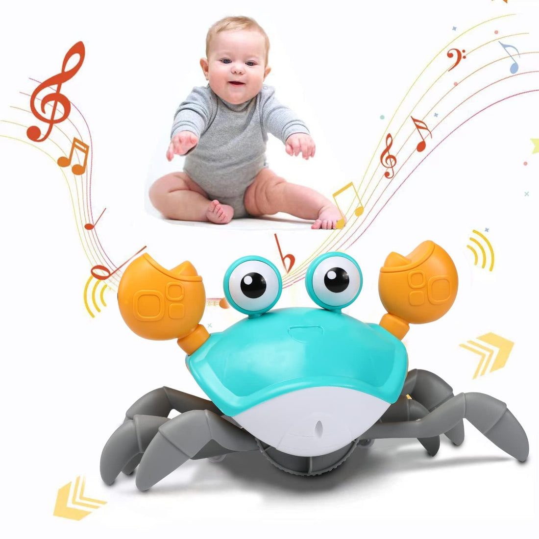 XONTEUS Crab Toy - Crawling Crab Baby Toy with Intelligent Sensor, Music & Lights, 1 - 2 Years, Unisex, Small, Animal Shape/Sensory