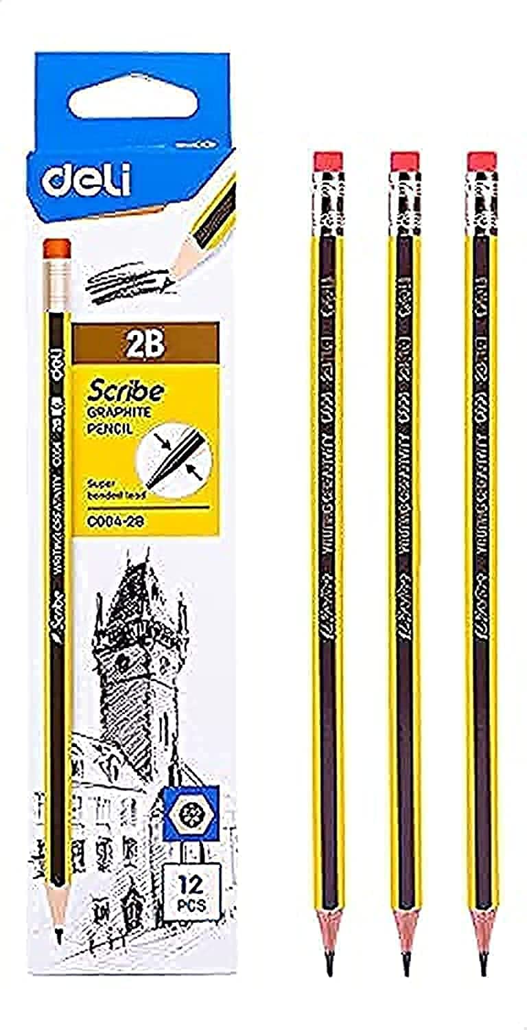 Deli graphite pencil 2.4 mm c004-2b with eraser tip - yellow and black