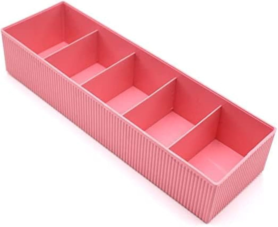 Multi-function 5 Grid Drawer Storage Box Storage Box Clothing Organizer Boxes Bins Plastic Bra Socks Underwear Ties (Pink)