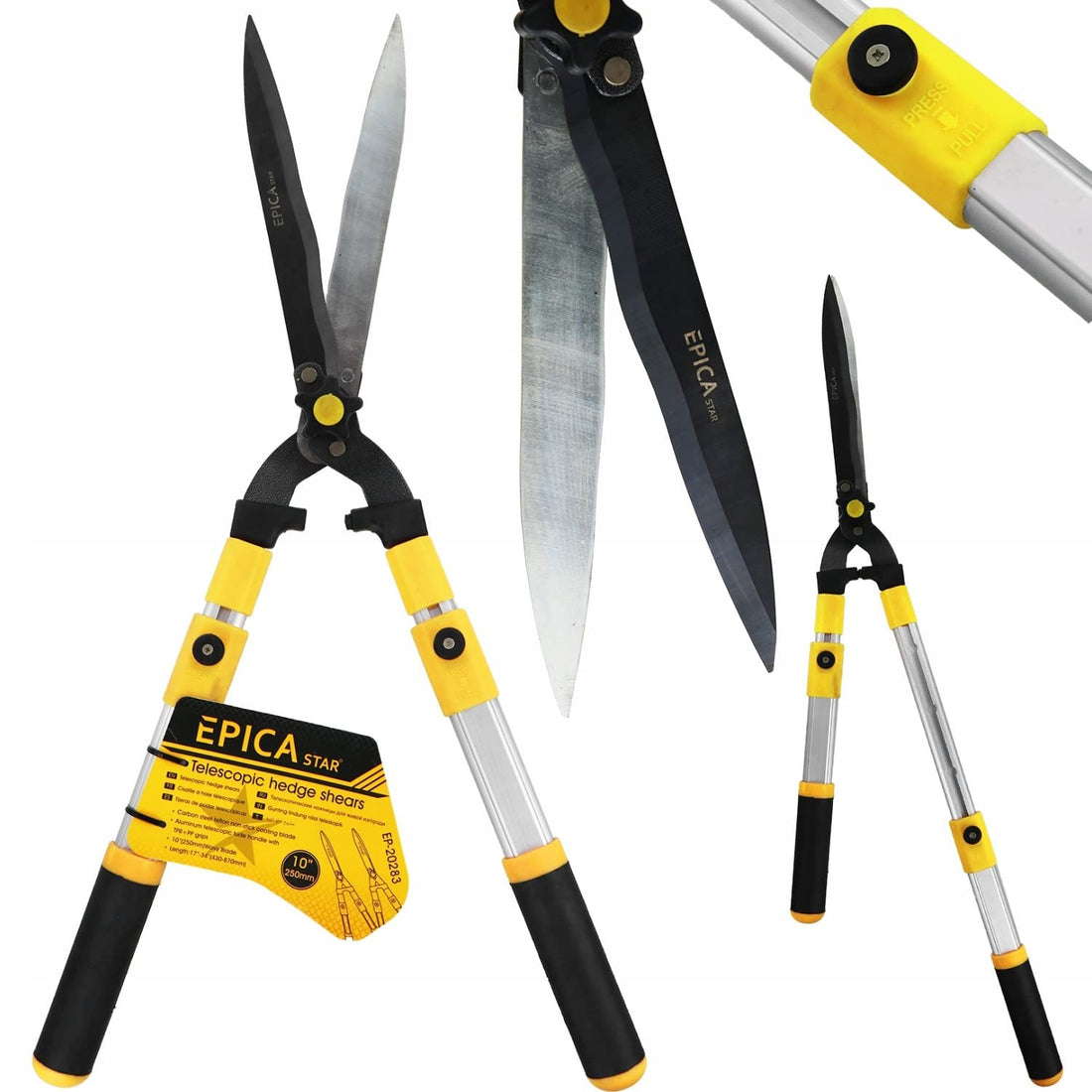 EPICA - Heavy Duty Telescoping Pruning shears 10" Branch Scissors and Tree Pruner, Ratchet Extendable Handle from 68cm-90cm, EP-20283