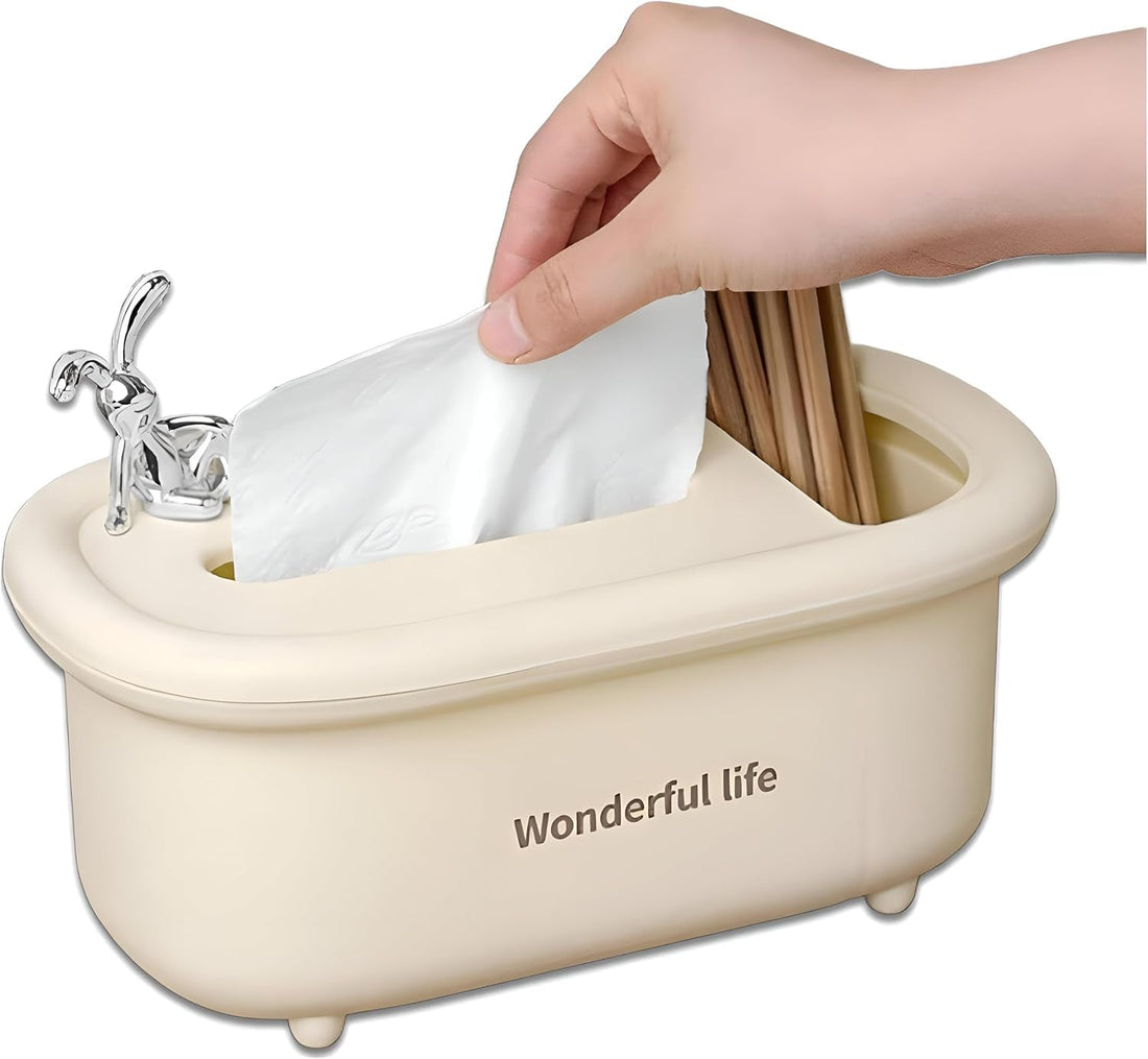 Next Store Multipurpose Tissue Box Modern Organizer for Napkins, Makeup, Tools, Elegant and Practical Design for Rooms and Bathroom, Perfect Addition to Home Tidying (Beige)