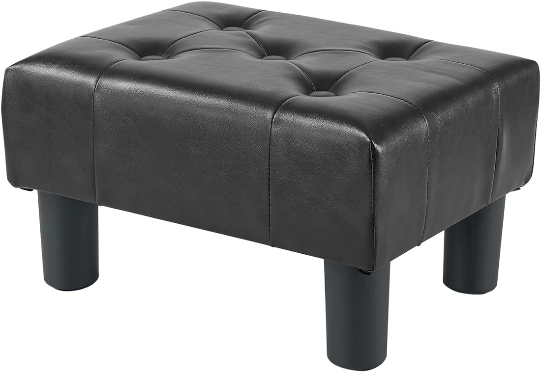 Small Foot Stool - Black Leather| Foot Stools with Legs | Stable Small Footstool for Living Room | Design for Comfort and Elegance