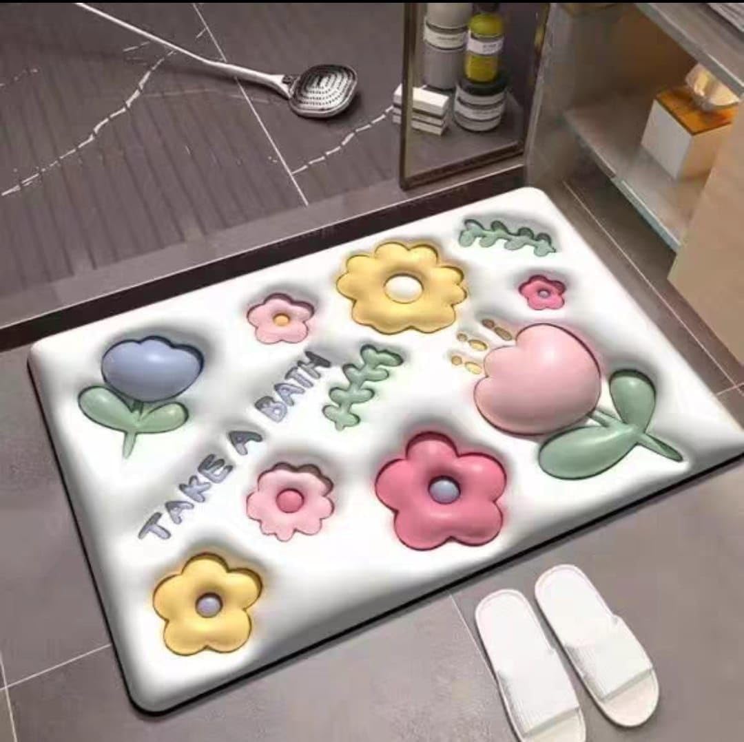 3D Bath Mat Diatom Quick Dry Easy Clean Door Mat Non-Slip Super Absorbent Rug 60 x 40 cm Multicolor