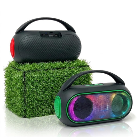 Portable Wireless Speaker with Multicolor LED Light, Bluetooth Connection, Dual Speakers,supports audio playback from Bluetooth, flash drive, and memory card. Multicolor