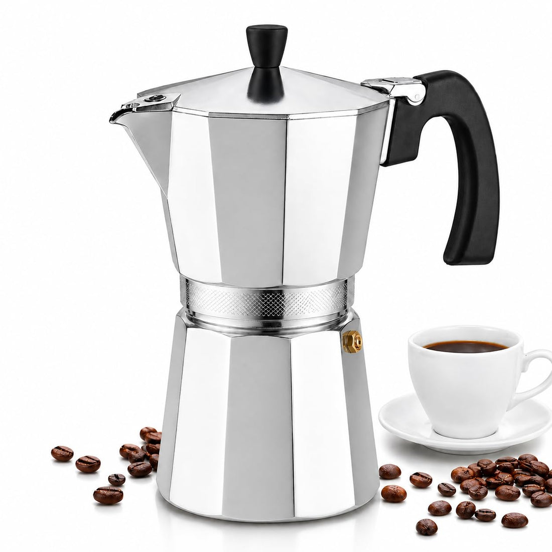 OVA Cup Aluminum Espresso Percolator Coffee Maker, Stovetop Mocha Pot for Gas and Electric Stove, Classic Italian Style Coffee Brewer for Home Kitchen and Daily Use
