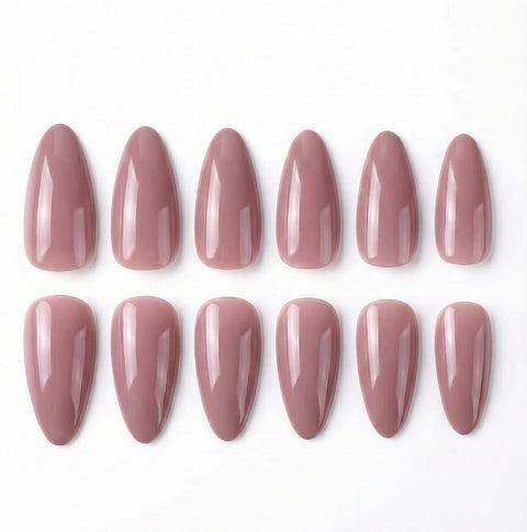 12 Pieces False Nails Set - Classic Almond Design with Strong Glass Shine - Quick Application Nails Natural and Elegant Look for Occasions and Daily Use (Cashmere)