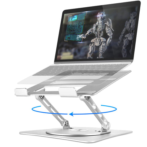 Bcom Adjustable Computer Stand with 360° Rotating Base,Ergonomic Foldable Laptop Riser for Desk,Portable Aluminum Computer Stand,Laptop Holder Compatible with MacBook Pro/Air Notebook up to 16",Silver