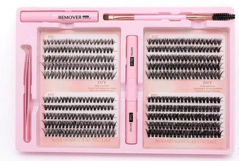 480pcs Lash Clusters Individual Lashes Eyelash Extension Kit D Curl Volume Cluster Eyelashes with Lash Bond and Seal and Lash Tweezers+ REMOVER -Application at Home Lash Extension Kit(MIX)