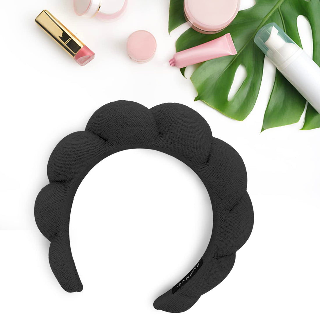 Spa Headbands for Women - Sponge Terry Towel Cloth Fabric Headband for Washing Face, Makeup for Makeup Removal, Skincare Headbands for Skincare, Versed Spa Bubble Headband (Black)