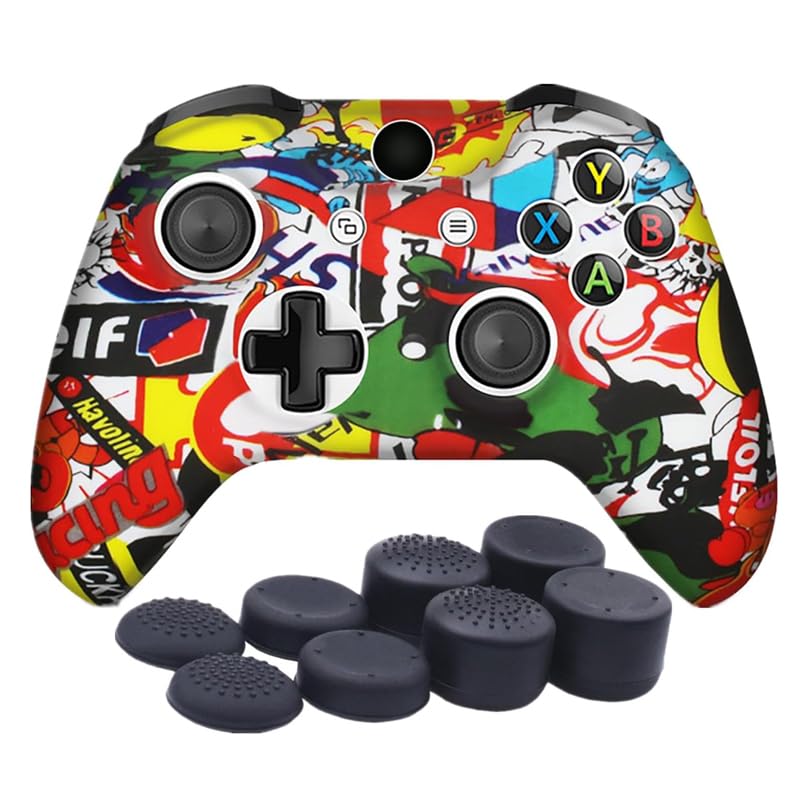 Gamer X Street Chaos Silicone Controller Cover with Thumb Grip Caps, Anti-Slip Protective Case Compatible with Xbox One Controllers