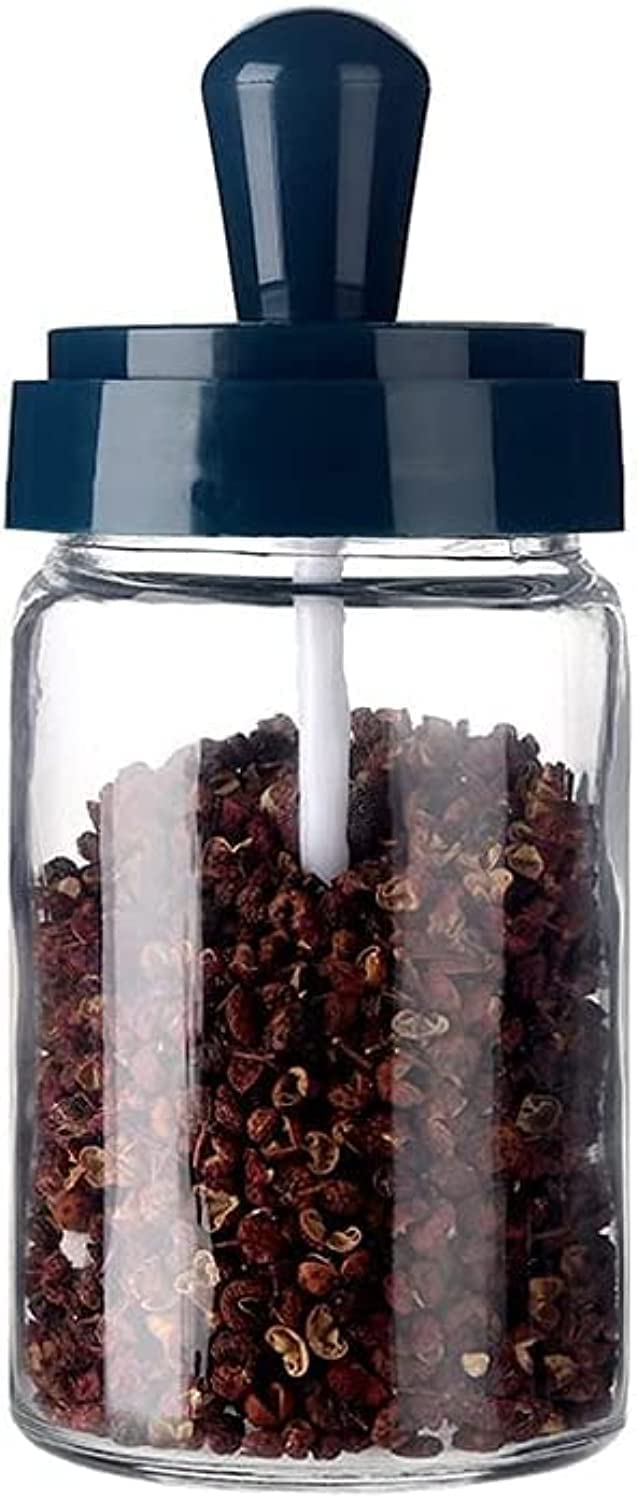 Generic Modern Minimalist Glass Spice Jar, 6 cm (L) x 9 cm (H), Cylindrical, Screw Top, Dishwasher & Microwave Safe, Serving Spoon Lid, Seal Ring Inside