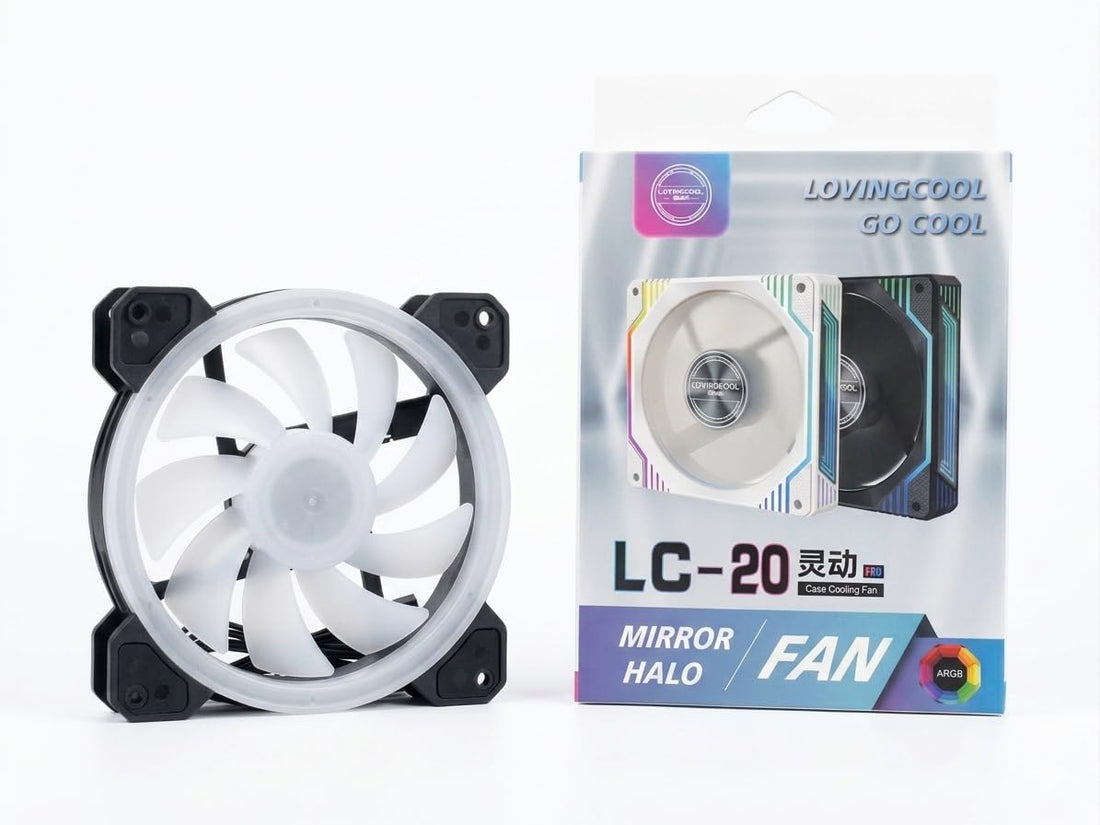 LOVINGCOOL LC-20 PRO Case Fan, 120mm ARGB Mirror Halo, 1800RPM, 4Pin PWM and 5V ARGB, Black