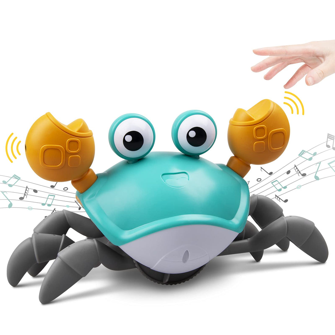 GHAZALCrawling Crab Baby Toy with Music and LED Light Up for Kids, Toddler Interactive Learning Toy with Automatically Avoid Obstacles, Build in Rechargeable Battery (Green)