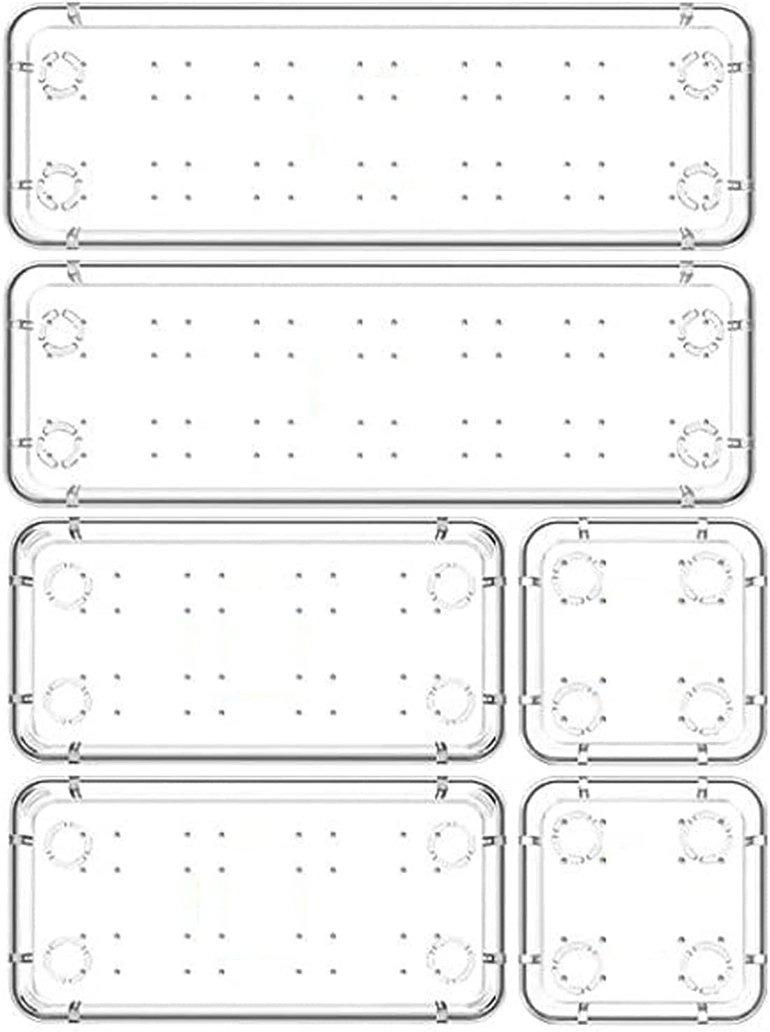 Zeinwap Desk Drawer Organizers rectangular Trays Set Clear Plastic Storage Bins Bathroom Drawer Tray Dividers Vanity Trays Organizer for Bedroom Dresser Makeup Kitchen Utensil Office (6 Pc Tray)