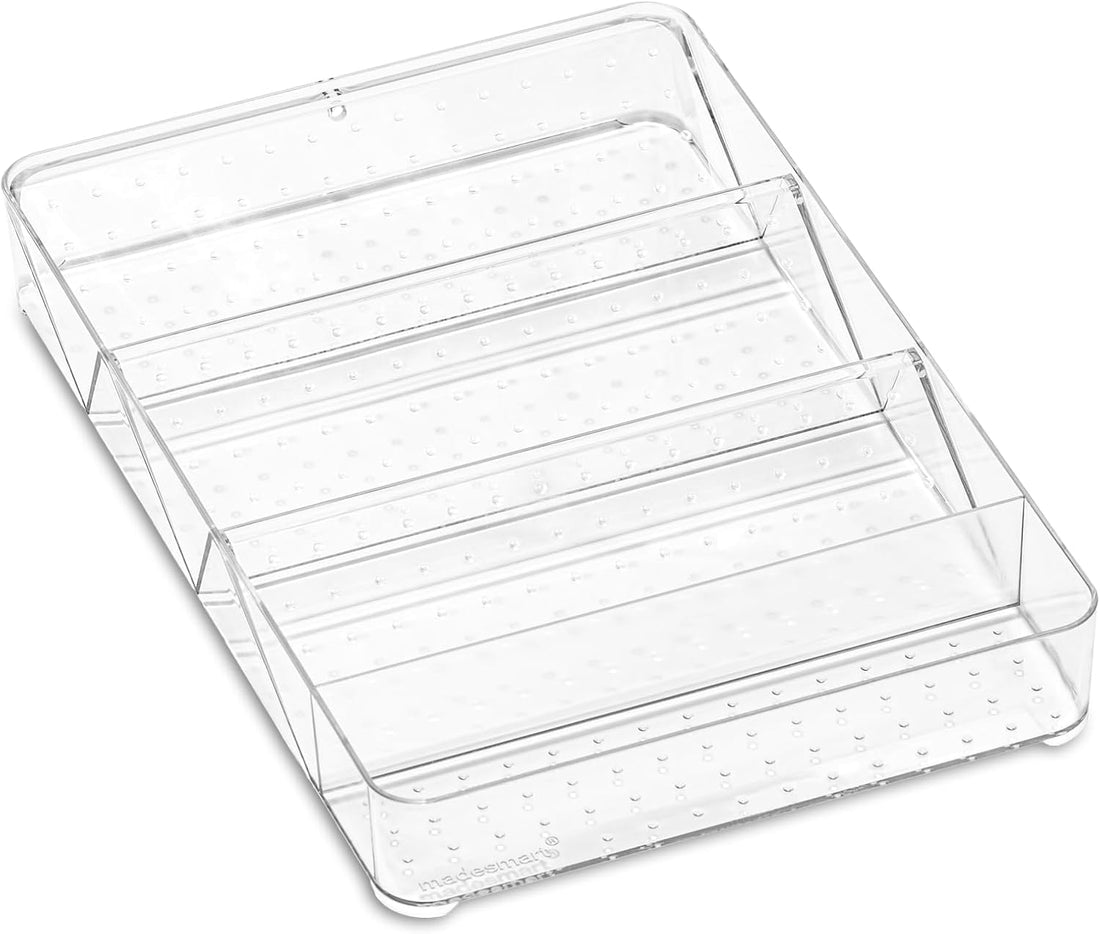 Best Media Clear Shallow Tray, Angled Divider Drawer Organizer for Home, Office, Pantry, Bathroom and Daily Essentials, Large
