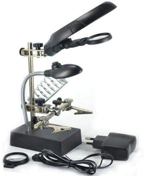 (E-L) Helping Hand Magnifier With Soldering Iron Stand Led Crocodile Clips Ac/dc Power