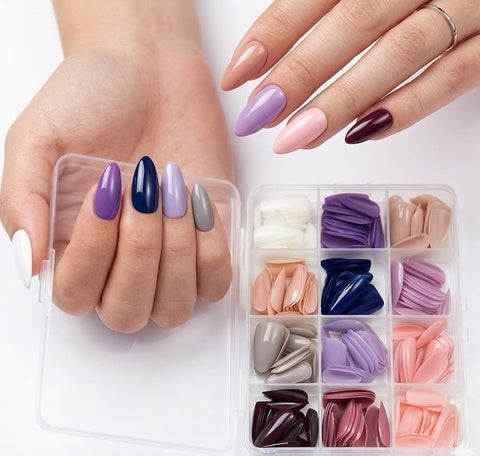 12 Color Art Deco Press On Nails Set, 144 Pcs Glossy Colored Straight False Nails, Full Cover Artificial Fingernails Acrylic Tips Manicure Design Decor for Women Girls DIY Nails-N1