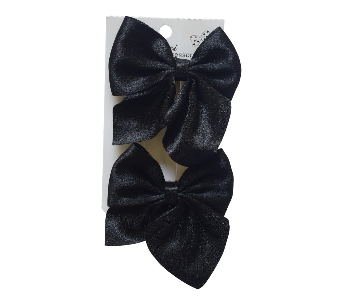 Daphne 2-Piece Girls Bow Hair Clip Set - Black