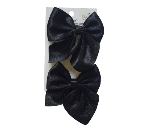 Daphne 2-Piece Girls Bow Hair Clip Set - Black