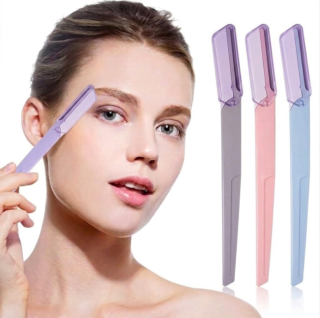 3pcs eyebrow trimmers with sliding cover, Ergonomic Eyebrow Shaper and Facial Razor, for Peach Fuzz, Exfoliating Face Razor, Gentle Skin Exfoliation Blade