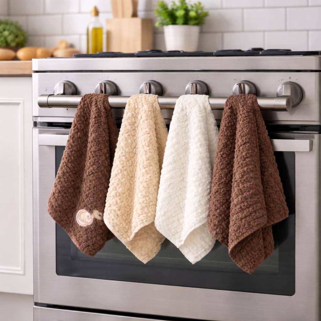 Set Of 4 Cotton Towels Premium Elegant Multipurpose Soft Absorbent Kitchen Bathroom Hand Dish 100% Cotton Cleaning Cloth Home Hotel Wash Reusable Luxury Fabric Collection Random Color Pack 30x30 Cm