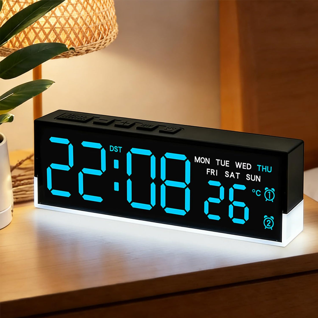 Digital Alarm Clock, Necomi LED Alarm Clock with Adjustable Night Light, Bedside Desk Table Clock with Temperature/DST/Snooze-12/24H for Bedroom Office