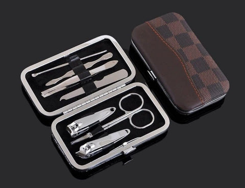 7 Pieces Stainless Steel Nail Clippers Set, New Manicure Nail Clippers for Boys, Full Set of Acne Needles, Portable Leather Box