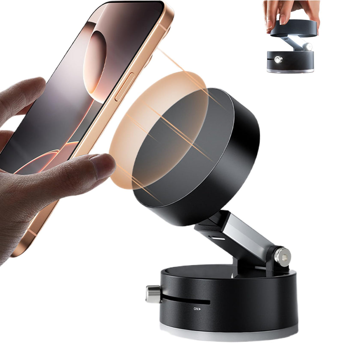 2025 New Vacuum Suction Magnetic Phone Holder, 360°Rotatable Vacuum Magnetic Phone Stand, Foldable and Retractable Double-Sided Phone Holder for All Phones/Gym/Shower/Car/Mirror (Black)