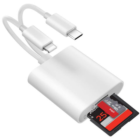 SD Card Reader for iPhone, USB C SD Card Reader, 2 in 2 Camera Card Viewer Reader SD Card Reader Adapter, Type C OTG Adapter Camera Memory Card Reader Dual Slot for SD/MicroSD/SDHC/SDXC, Plug and Play