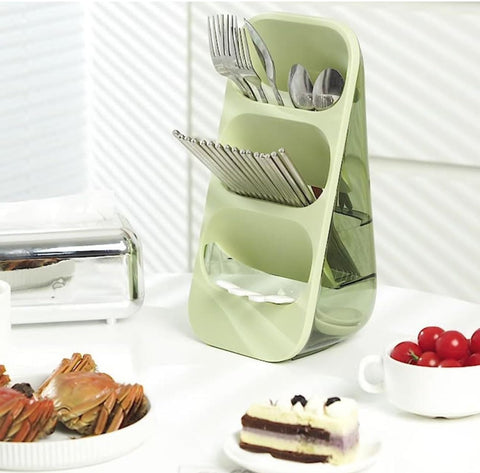 Downtown Multi-Functional Utensil Rack with Drainage, Light Green Vertical Tableware and Makeup Organiser, Versatile Drying Stand for Kitchen Gadgets or Bathroom Vanity Accessories